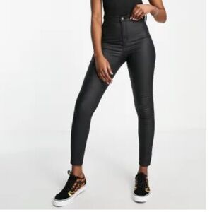 Topshop Joni high waisted coated black jeans